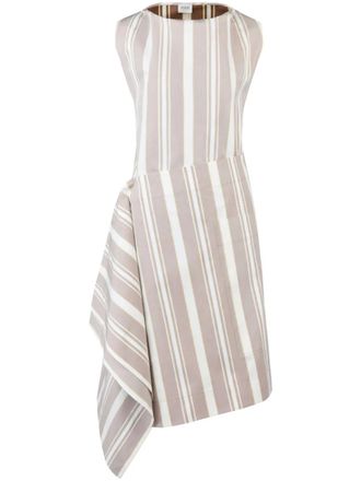 Tod's striped asymmetric shift dress - women - Fabric - 42 - Neutrals