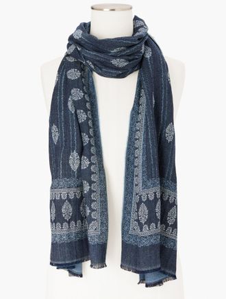 Talbots Jacquard Denim Oblong Scarf - Dark - 001 - 100% Cotton Talbots
