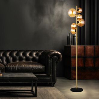 Globo Lighting Lampada da terra soggiorno ottone Lampada da terra industriale sfera lampada da lettura a led ambra lampada da terra, metallo vetro, 6x led 3.5W