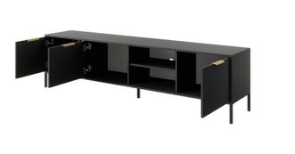 AKL FURNITURE Mueble para TV efecto madera Negro y Dorado