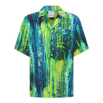 Carlo Colucci Overhemden, Heren, Veelkleurig, 2Xl, Abstract Drip-Print Short Sleeve Shirt