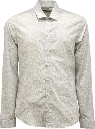 Patrizia Pepe Green Wave Leaf Slim Fit Overhemd - Heren - Casual Overhemden - Groen - M - Katoen - Overhemden
