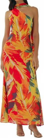 Hutch Sharita Scarf Neck Tie Maxi Dress In Dark Multi Hothouse Tropical