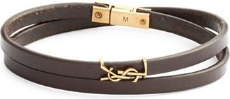 Saint Laurent YSL Thin Double Wrap Bracelet in Brown/Light Bronze at Nordstrom, Size Medium