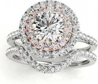 Allurez Diamond Double Halo Bridal Set Setting 14k Two Tone Gold (0.50ct)