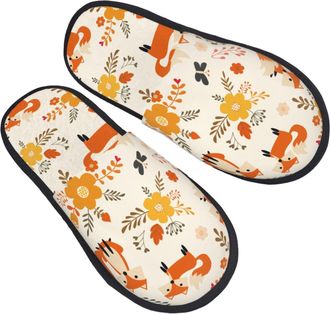 Generic Plush Slippers Flower Fox Unisex Fluffy Slippers Warm Anti-Slide Slipper For Ladies Indoor Guest Room L