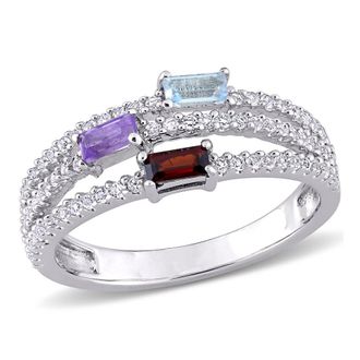 Amour 3/4 CT TGW Multi-gemstone Split-shank Ring In Sterling Silver