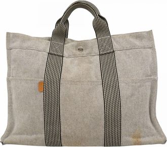 Herm&egrave;s Gray Canvas Tote Bag (Pre-Owned)