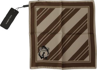 Dolce & Gabbana Mens Silk Scarf Striped Logo - Tan - One Size