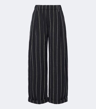 Brunello Cucinelli Striped cotton and linen wide-leg pants