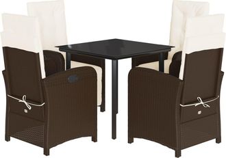 vidaXL Vidaxl - Set Comedor De Jard&iacute;n 5 Piezas Y Cojines Rat&aacute;n Sint&eacute;tico Marr&oacute;n