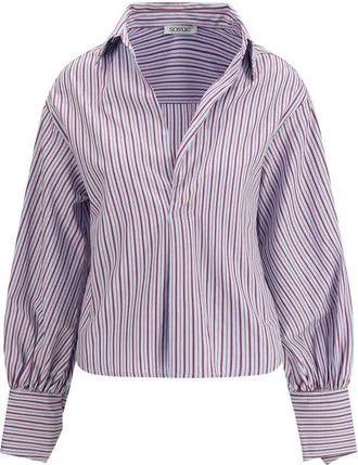 SoSUE Blue Cotton Pattern Womens Shirt