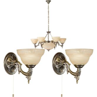 Loops Ceiling Pendant & 2x Matching Wall Lights Bronze Satin Glass Multi Chandelier in Clear
