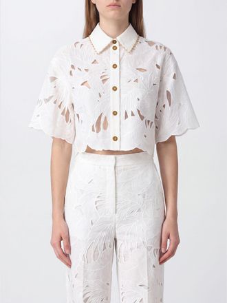 Zimmermann Camicia Mahon a maniche corte in cotone con lavorazione traforata
