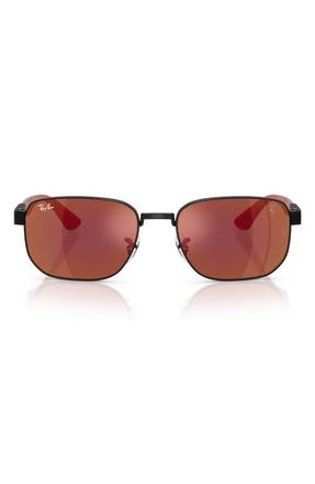 Ray-Ban 59mm Ferrari Irregular Sunglasses in Black/brown Mirror Dark Red at Nordstrom