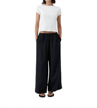 St.Agni Wide-Leg Grid Relaxed Pants In Black