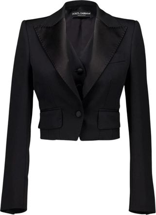 Dolce & Gabbana Korte Jas van Wolgabardine - Dames - Blazers - Zwart - M - Wol - Jassen