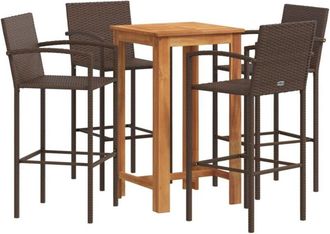 vidaXL Mesa Y Taburetes De Jard&iacute;n 5 Pzas Madera Acacia Rat&aacute;n Pe Marr&oacute;n Vidaxl