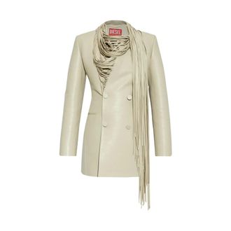 Diesel Blazers, female, Beige, Size: S Beige Fringe Double-Breasted Outerwear