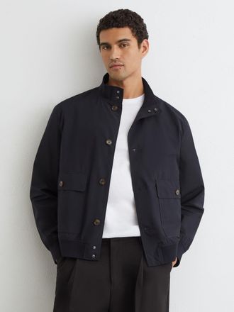 Reiss Mens Navy Technical Button-through Bomber Jacket, Xxl