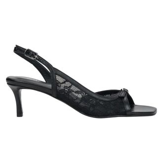 Estro & Luminara Womens Black Slingback Heeled Sandals with Decorative Lace Estro Er00117437