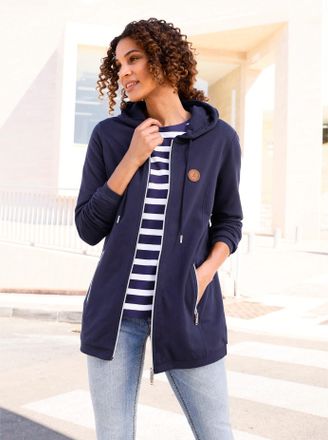 Casual Looks Shirtjacke CASUAL LOOKS Sweatjacke, Damen, Gr. 36, blau (marine), 100% Baumwolle, unifarben, Shirts Shirtjacke