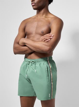 BOSS Mens Three-stripe blue swim trunk