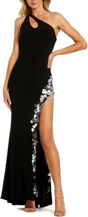 Mac Duggal One-Shoulder Gown with Embellished Thigh-High Slit & Strappy Back in Black at Nordstrom, Size Medium
