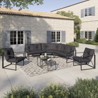 IDMarket Conjunto De Muebles Bajos De Jard&iacute;n Nairobi, 8 Plazas, Rinconera De Acero Gris Antracita