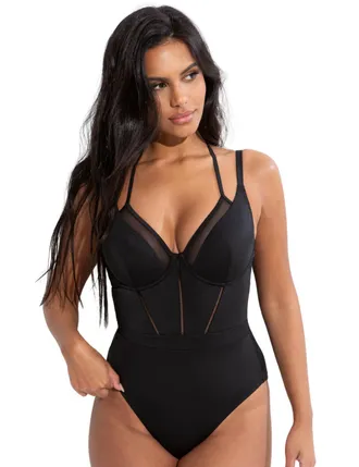 Pour Moi Womens Sydney Double Strap Underwired Swimsuit - Black Polyamide - Size 32C