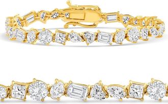 Pompeii3 F/VS 15Ct Mixed Fancy Cut Diamond Tennis Bracelet 14k Gold Lab Grown 7