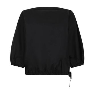 Douuod Overhemden, Dames, Zwart, S, Cropped Blouse met Trekkoord