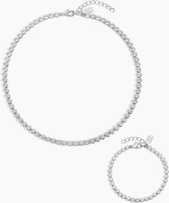 Electric Picks Jewel Bezel Tennis Bracelet and Necklace - Silver Set of 2 at Nordstrom