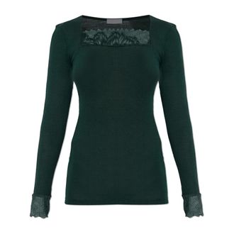 Hanro Underwear, female, Green, Size: XS Celeste Wool and Silk Lace Trim Top