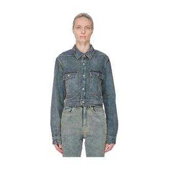 Rick Owens Cape Sleeve Cropped Outershirt - Dames - Jassen - Blauw - Maat: S Katoen