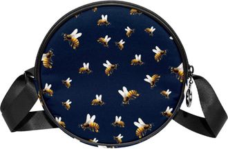 Generic Circle Crossbody Bag for Women, Bee Small Sling Bag Daypack with Zipper Adjustable Shoulder Straps Casual Ladies Girls Round Purse