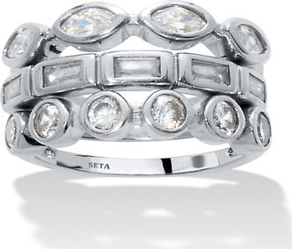 Palm Beach Jewelry 3-Set Stack Silvertone Multi-Shape Ring Set
