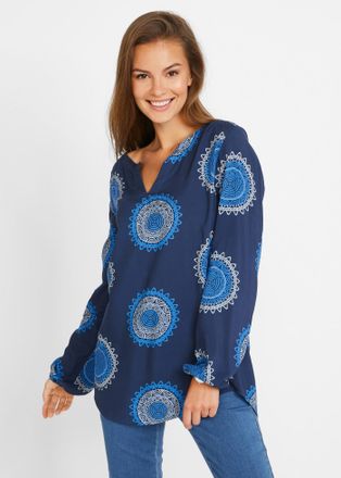 Bonprix Tunika BONPRIX Tunikabluse aus softer Viskose, Damen, Gr. 38, blau (dunkelblau bedruckt), Obermaterial: 100% Viskose, figurumspielend, Tuniken Tunika,