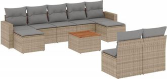 vidaXL Juego De Sof&aacute;s Jard&iacute;n Con Cojines Beige 10 Pzas Rat&aacute;n Sint&eacute;tico Vidaxl