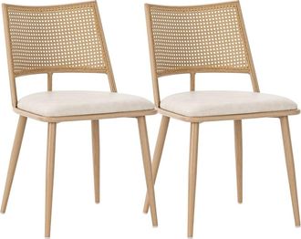 Urban Meuble Juego de 2 sillas de comedor de madera clara con respaldo de rat&aacute;n