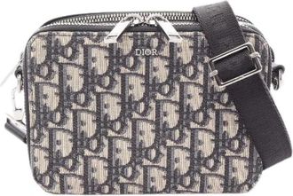 Dior Pre-owned Strap Zip Pouch Oblique Canvas Shoulder Bag - Heren - Vintage Schoudertas - Beige - ONE Size - Leer - Vintage