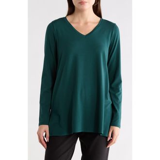 Eileen Fisher V-Neck Long Sleeve Tunic in Pine at Nordstrom Rack, Size Xx-Small