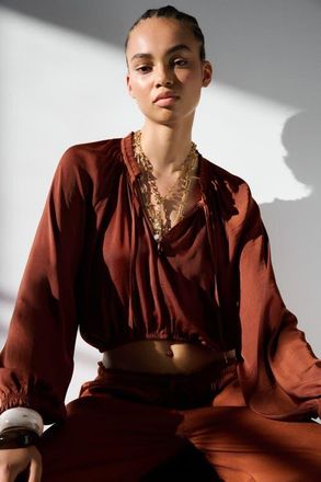 H&M Balloon-sleeved Blouse in Dark Brown at Nordstrom, Size X-Large