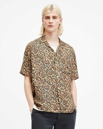 AllSaints Mens Viscose Leo Paisley Relaxed Fit Shirt, Size: M