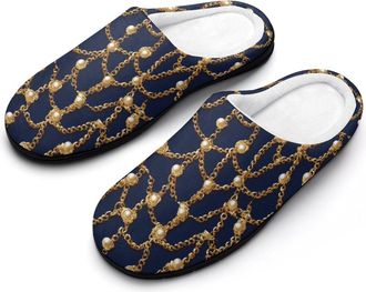 Generic Chain Rope Luxury Golden Mens Slippers Memory Foam Winter Warm Sandals Slip On House Shoes Size 7-14