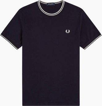 Fred Perry Mens Fred Perry Twin Tipped Mens T Shirt Crew Neck Short Sleeve Summer Tee - Navy - Size: 42