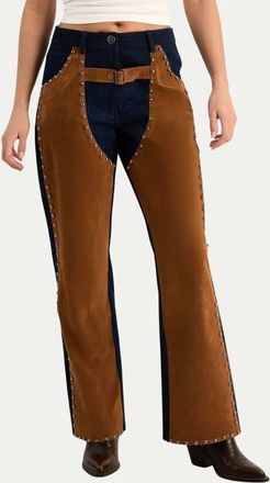 NASTY GAL Denim Studded Suedette Mix Chap Jean in Indigo at Nordstrom, Size 2