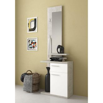 Dmora Mueble De Entrada Candiolo, Espejo Incluido, Perchero, Un Caj&oacute;n, 61x28x186h Cm Gris Cemento