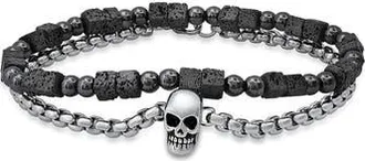 Steeltime Mens Set of 2 Beaded Bracelets in Silver/black at Nordstrom Rack