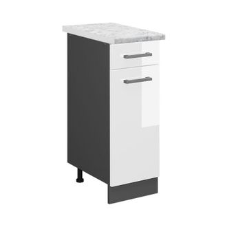 Vicco Mueble Bajo De Cocina R-line, Blanco Alto Brillo, 30 Cm Et M&aacute;rmol